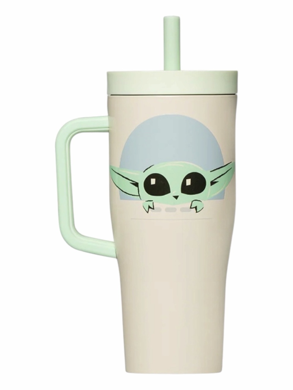 Cute Green Baby Yoda Travel Tumbler with Straw 650ml